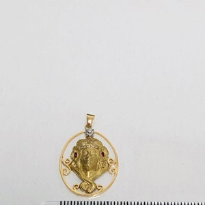 Antique Sarah Bernhardt Diamond Ruby Pendant 18K Yellow Gold , France./CIRCA 1900. image 5