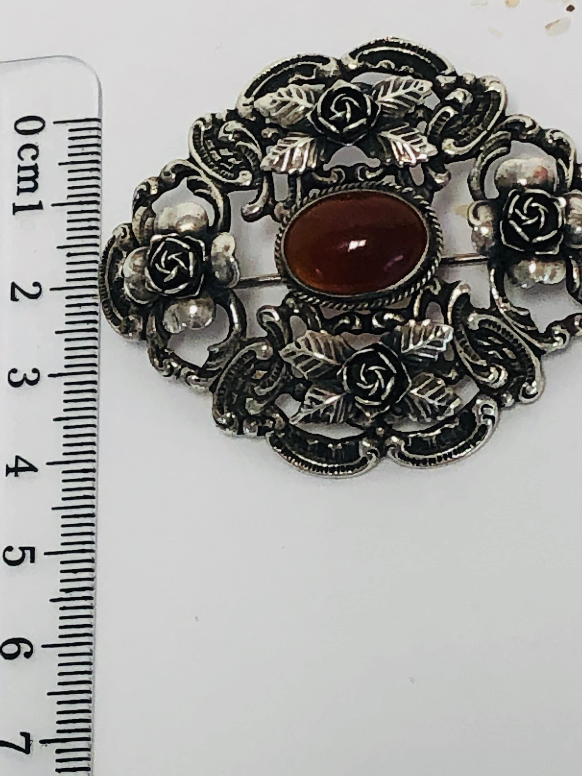 Broche Ancienne En Argent Massif Sterling Avec Quartz Mauve - Occasion, Style Antique - Pierre Lavande
