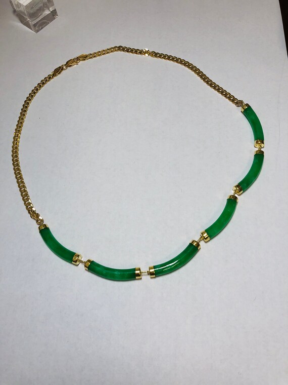 Natural Green Jade  14K Yellow Gold Necklace. - image 7