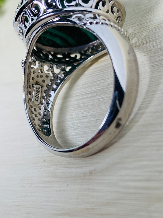 Sterling Silver Malachite Green Cabochon Ring. - image 6