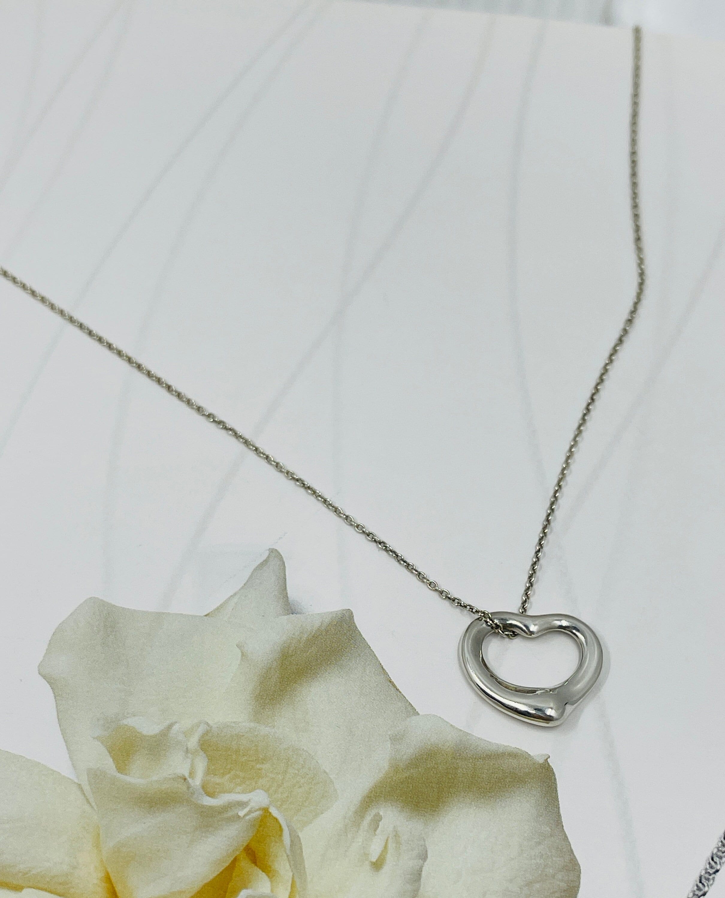 Authentic Tiffany&co. Open Heart Pendant Necklace in Silver by 