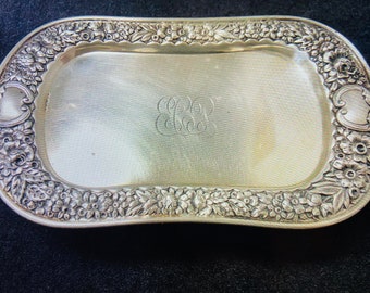 Antique Sterling Silver Tray Flower Design 1895