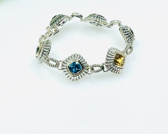 Sterling Silver and 14K Yellow Gold Multi-Gemstone Bracelet.