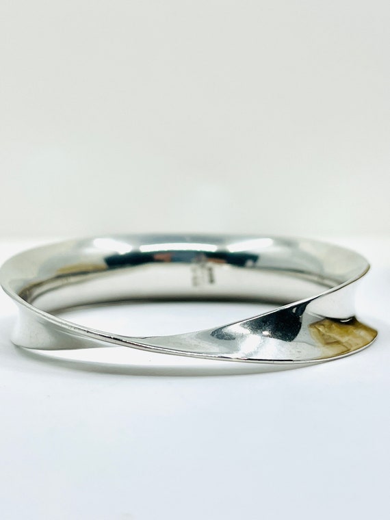 Vintage Sterling Silver Concave Geometric Bangle B