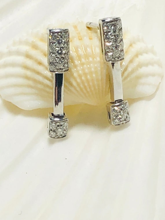 18K White Gold Diamond Bar Stud Earrings. - image 3