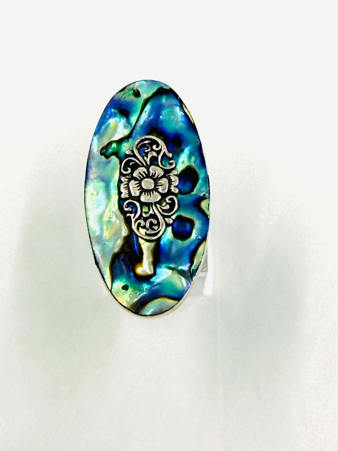 925 Sterling Silver Abalone Paua Shell Ring | 1 Oval Shell Statement ...