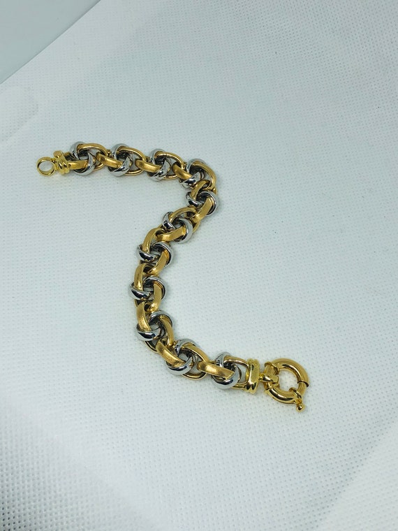 Vintage 18 Karat  Gold Two -Tone Oval Link Bracel… - image 8
