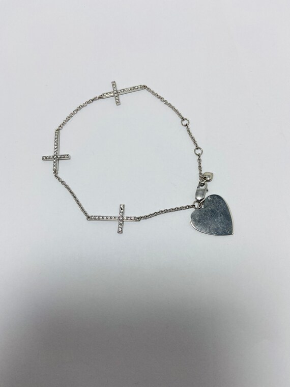 Vintage  Sterling Silver Cross Link Bracelet/CZ. - image 2