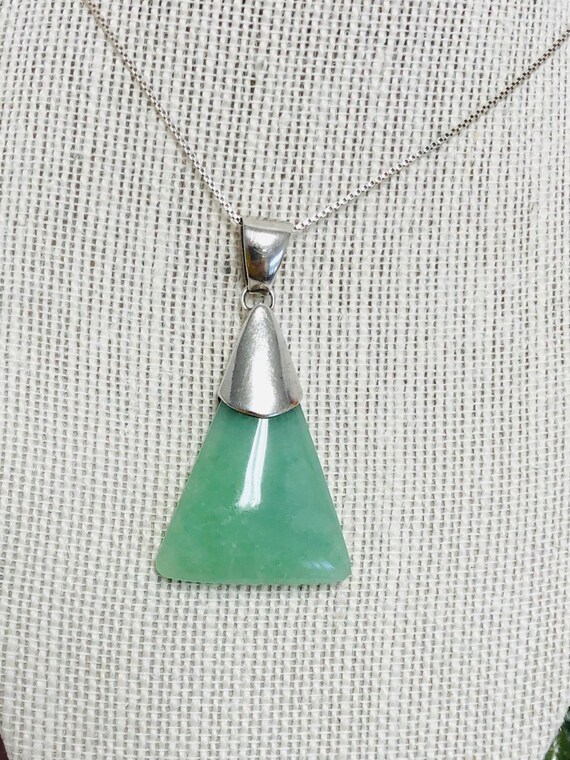 Green Aventurine Triangle Sterling Silver  Necklac