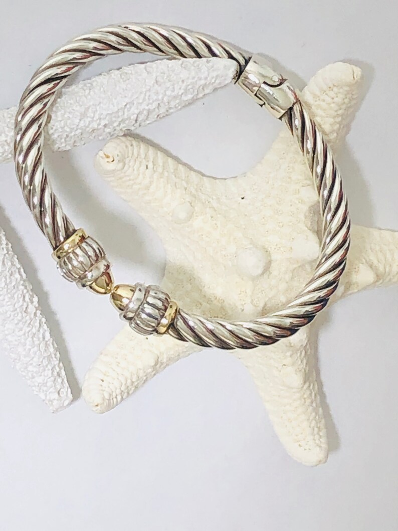 FLLI Menegatti Sterling Silver 925-18K gold classic cable hinged bracelet