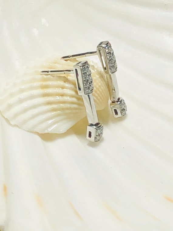 18K White Gold Diamond Bar Stud Earrings. - image 5