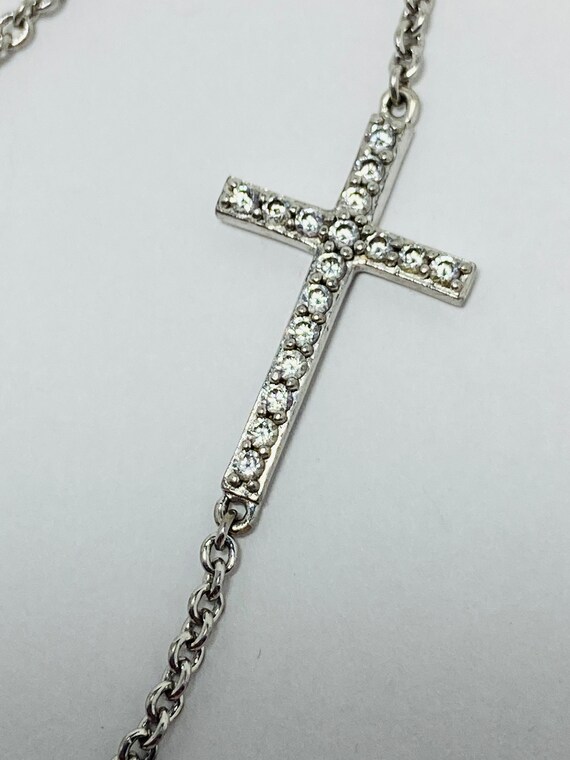 Vintage  Sterling Silver Cross Link Bracelet/CZ. - image 5