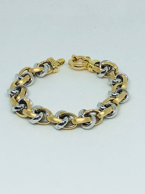 Vintage 18 Karat  Gold Two -Tone Oval Link Bracel… - image 9