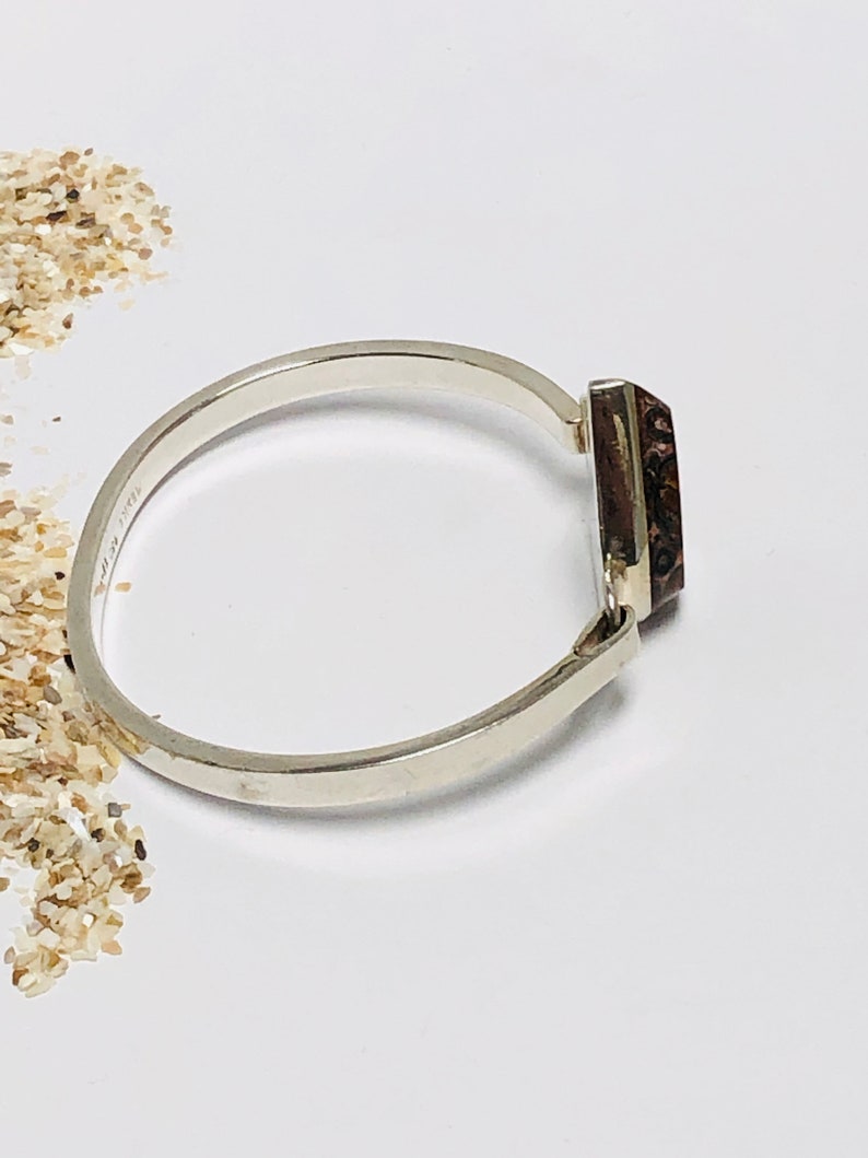 Sterling Silver Leopard Jasper inlay Bangle bracelet.