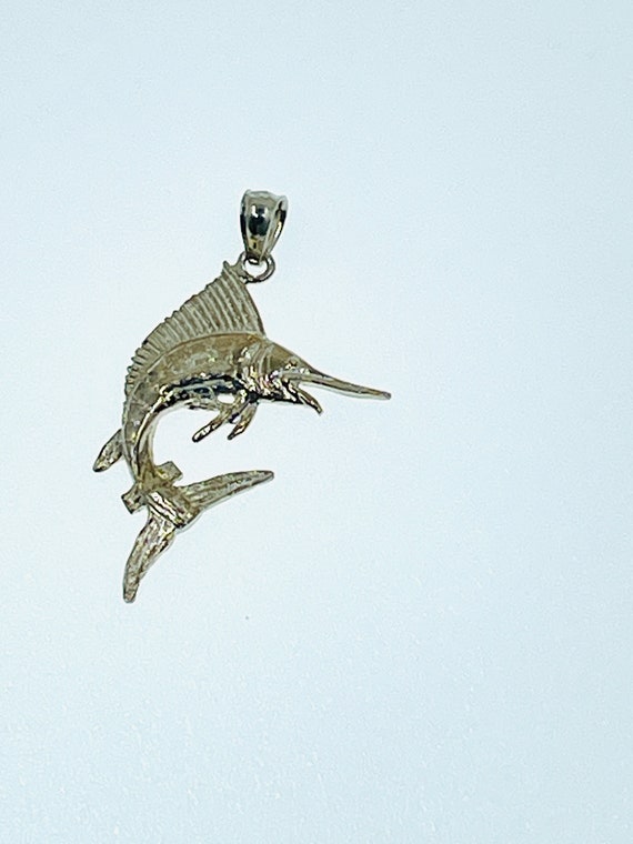 Sterling Silver Marlin Fish Pendant Necklace. - image 2