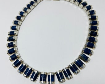 Vintage Sterling Silver Lapis Lazuli Inlay Link Collar.