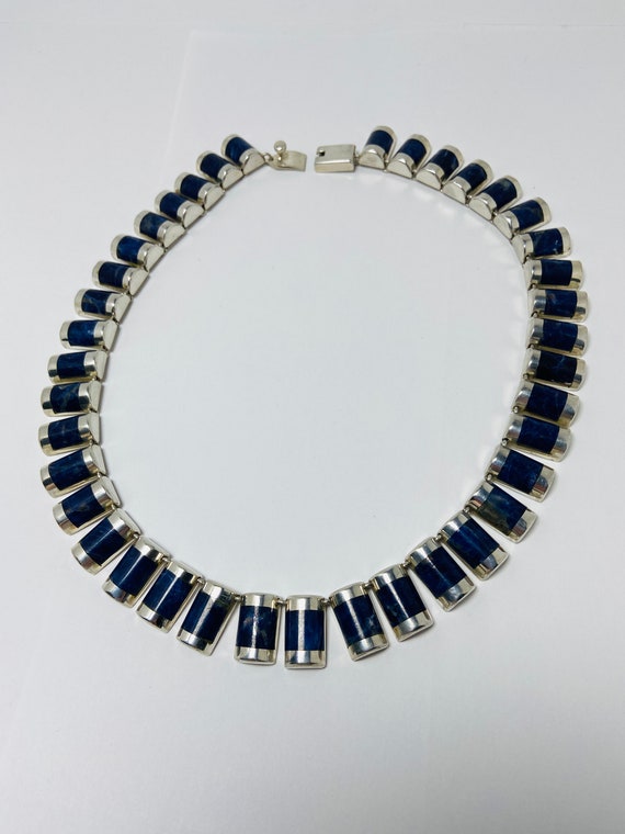 Vintage  Sterling Silver Lapis Lazuli  Inlay Link 