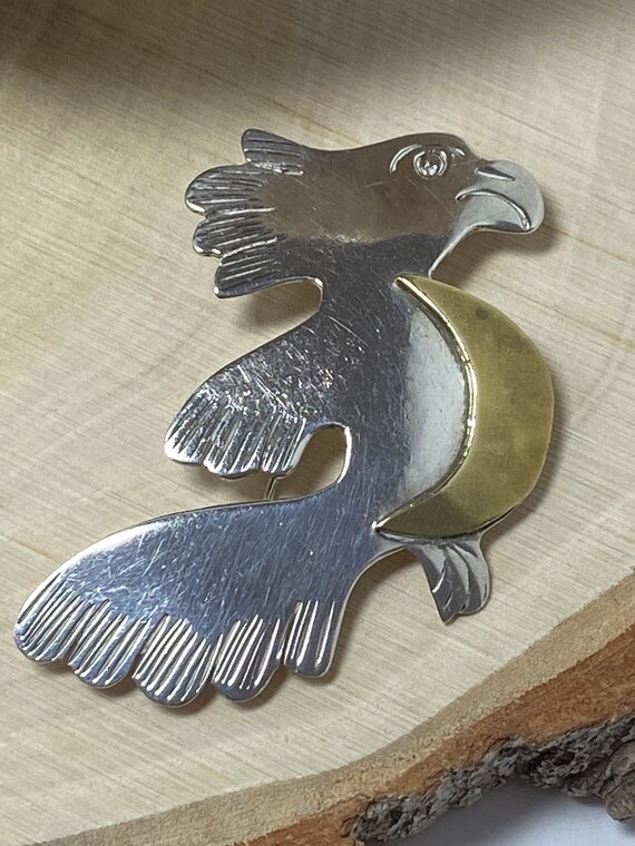 Vintage Sterling Silver Two -Tone Parrot Pin Broo… - image 3