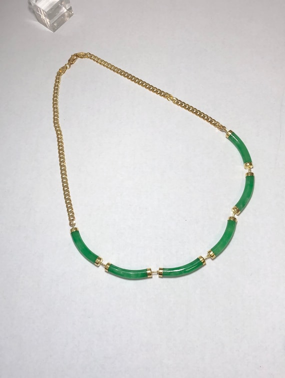 Natural Green Jade  14K Yellow Gold Necklace. - image 3