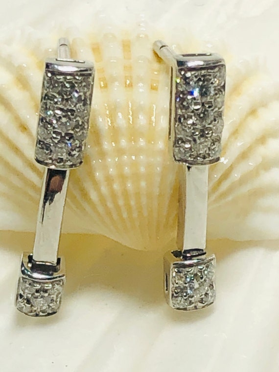 18K White Gold Diamond Bar Stud Earrings. - image 7