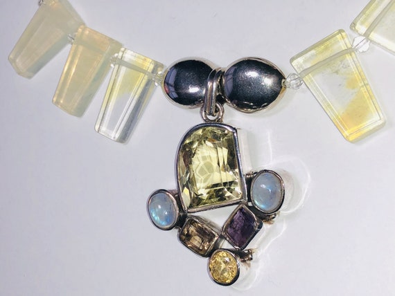 Vintage Multi-Gemstone  Sterling Silver Pendant N… - image 1