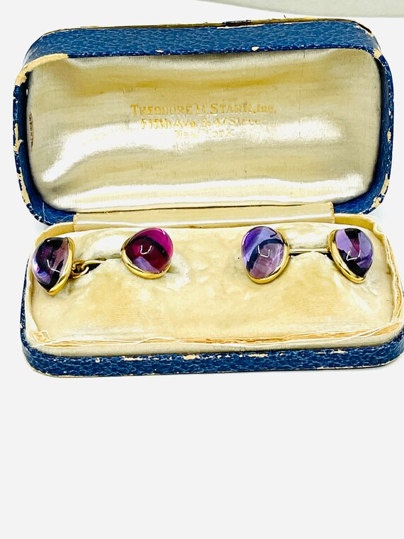 Vintage  Art Deco 14K Gold Amethyst Cufflinks. - image 3