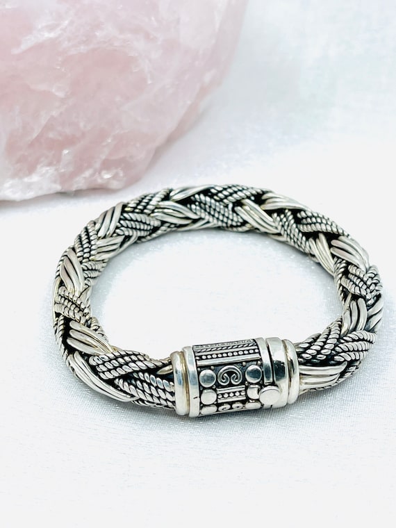 Sterling Silver Heavy  Braided Men's Cable  Bracel