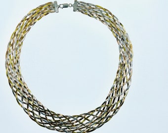 Vintage Sterling Silver Three-Tone Braided Necklace. 15mm