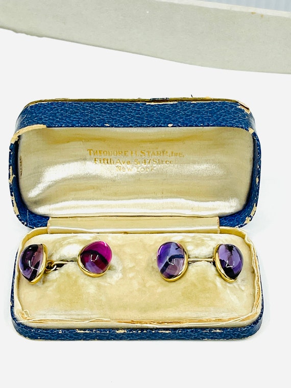 Vintage  Art Deco 14K Gold Amethyst Cufflinks. - image 1