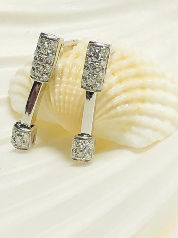 18K White Gold Diamond Bar Stud Earrings. - image 4