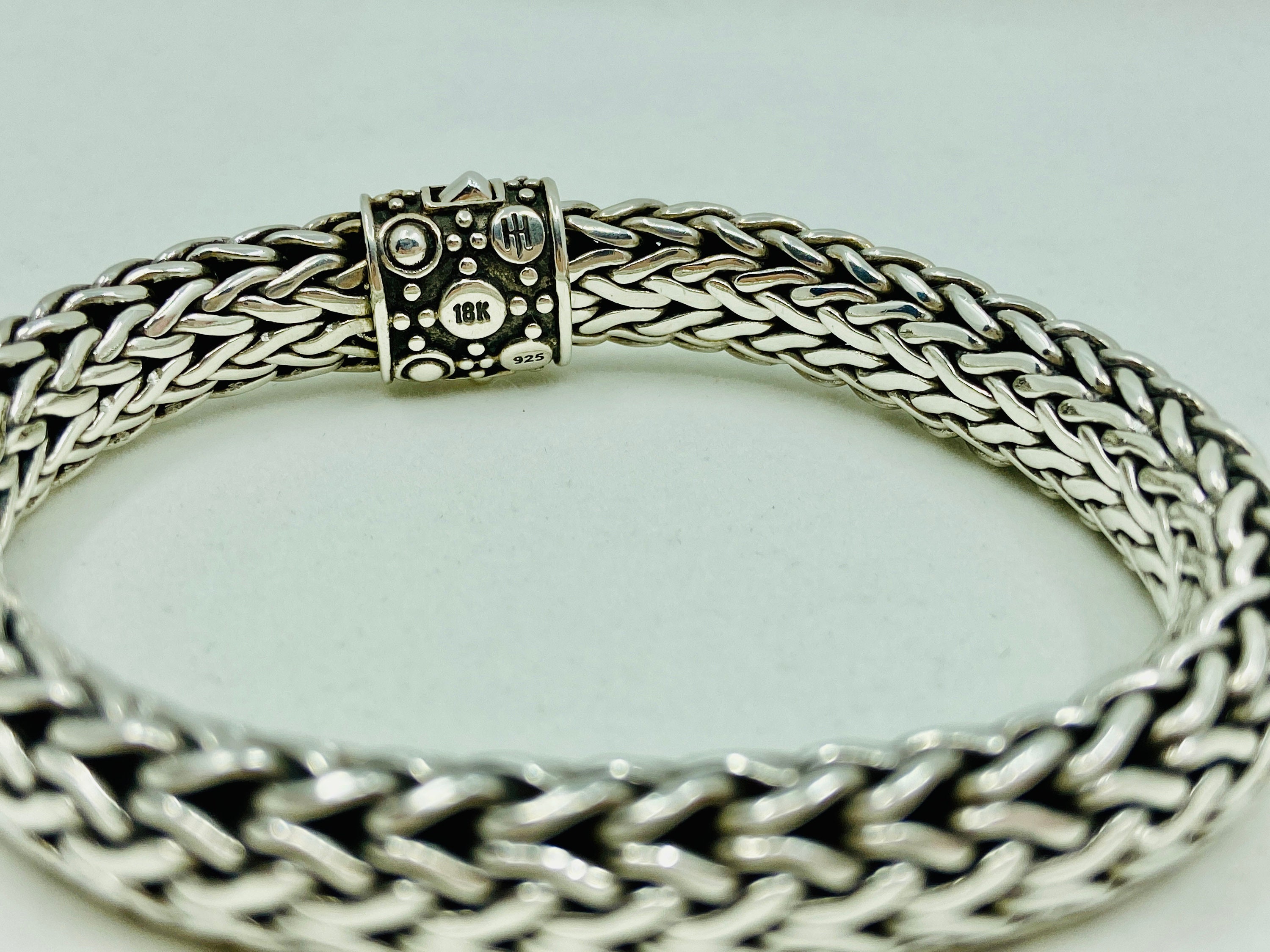 Bracelet Chaîne John Hardy En Argent 925 Vintage - Lourd, Détail Tissé, Rétro, Signé