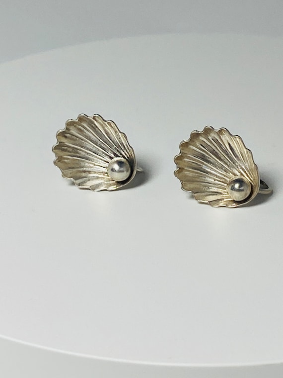 Vintage Sterling Silver Calm Shell Screw Back Earrings. Etsy