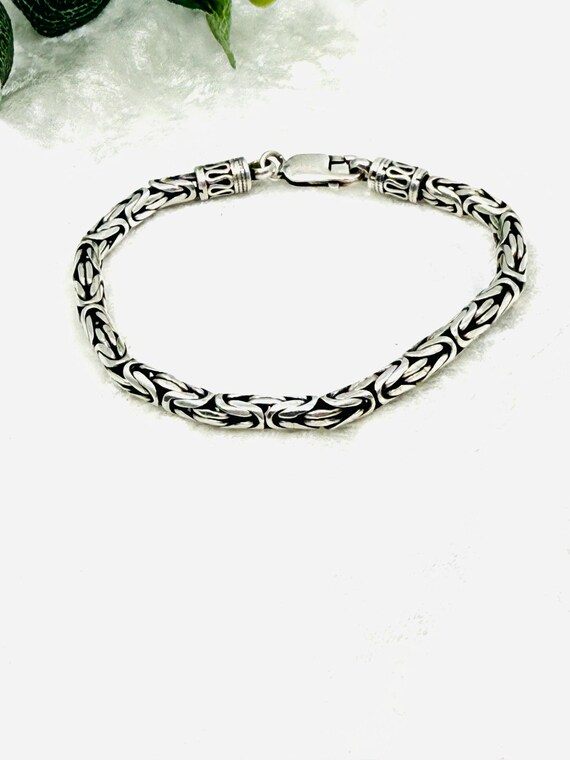 Bali Byzantine Sterling Silver Chain Link Bracelet. View 3