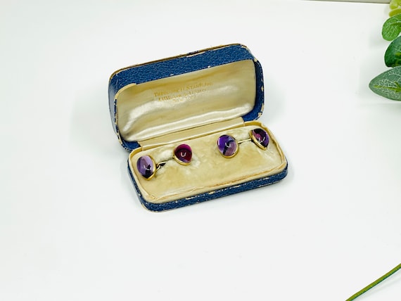 Vintage  Art Deco 14K Gold Amethyst Cufflinks. - image 2