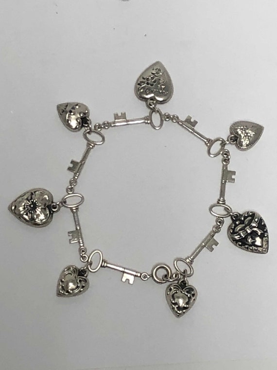 Vintage Sterling Silver Puffy Heart Charms Key Bra