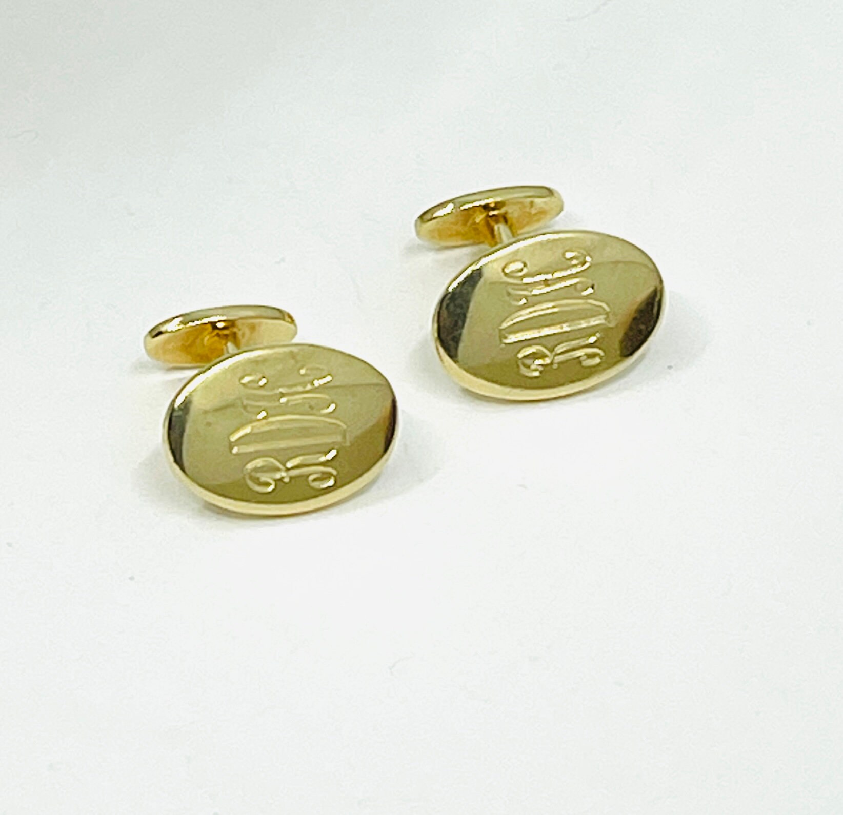 本物の TIFFANY&Co 18K オーバル モノグラム クラシック カフス ボタン