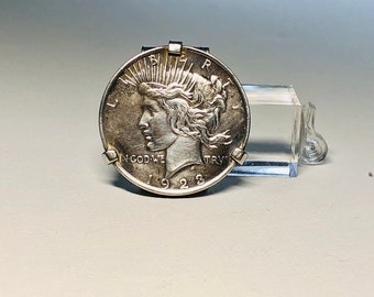 Vintage 1923 Peace Dollar Silver Money Clip. /SWANK.