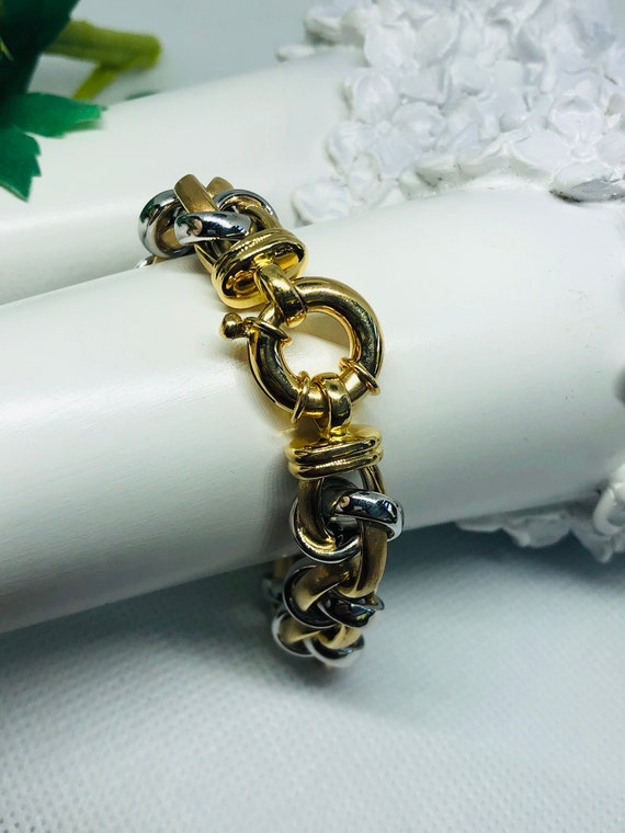 Vintage 18 Karat  Gold Two -Tone Oval Link Bracel… - image 7
