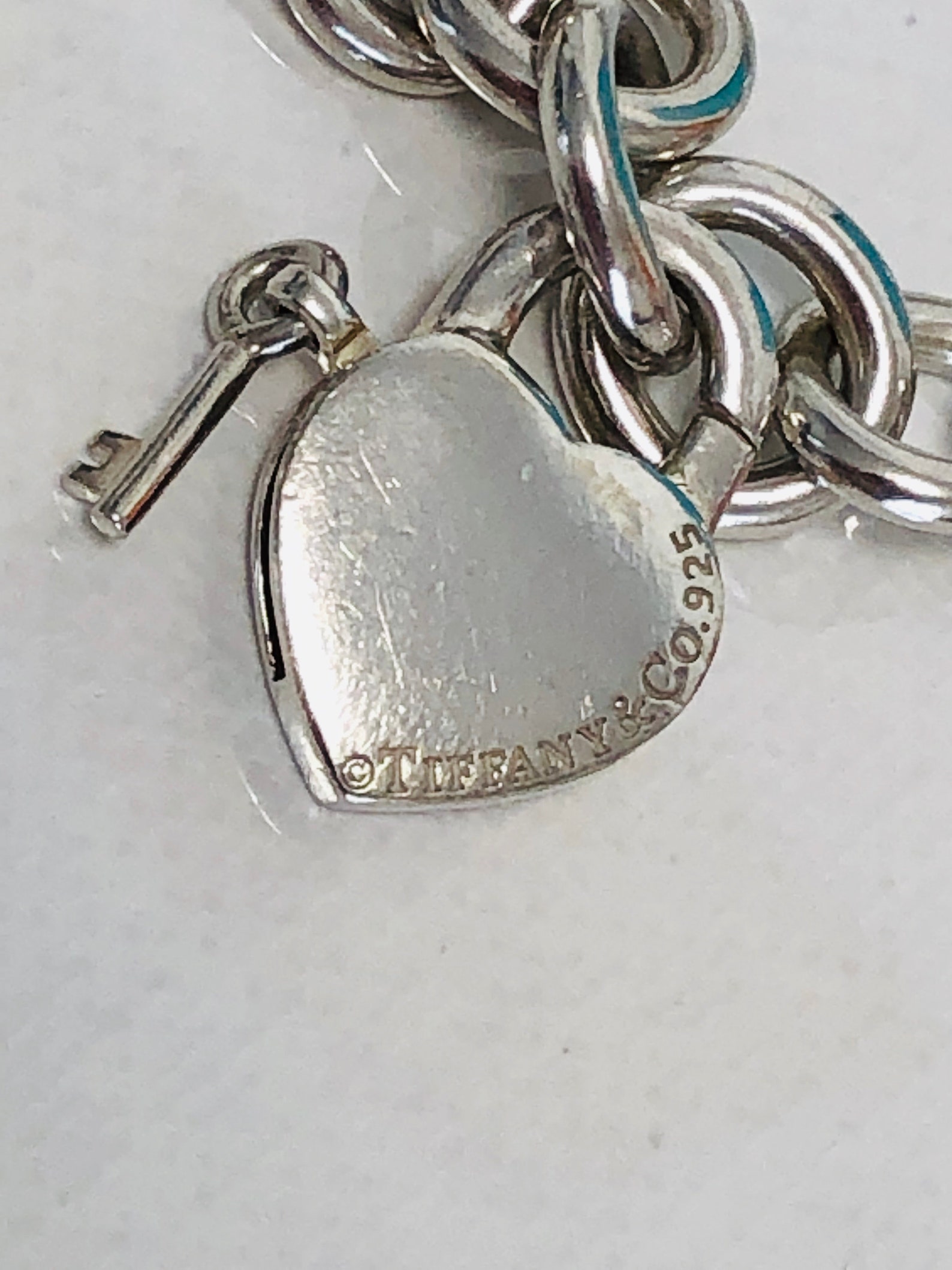 TIFFANY&Co.Heart and Key Lock Charm Link Bracelet. | Etsy