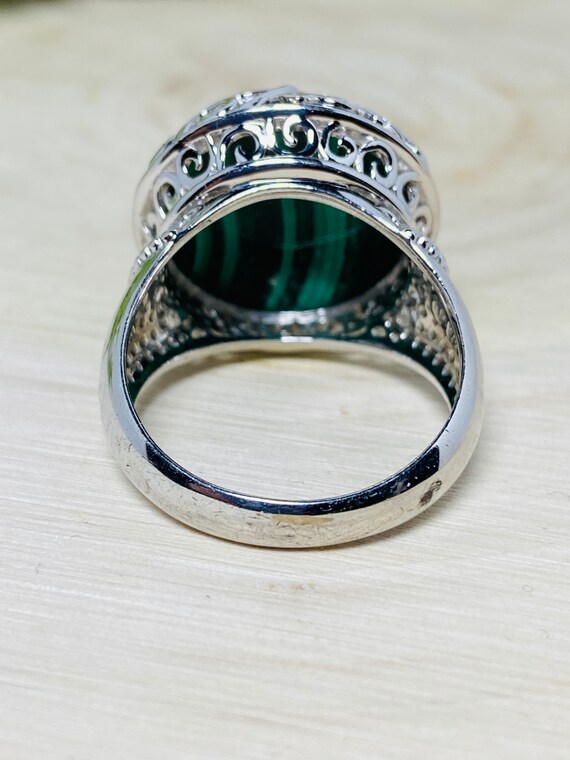 Sterling Silver Malachite Green Cabochon Ring. - image 7