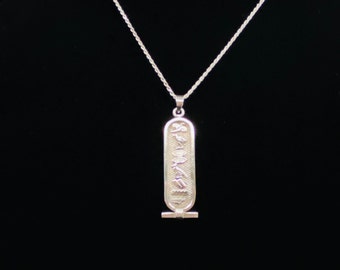 Vintage Sterling Silver Egyptian Cartouche Pendant Necklace.