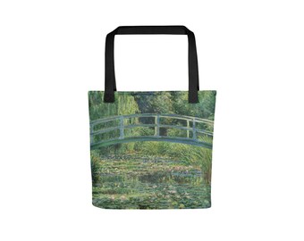 in Famous Lily Pond Bridge Large Tote Bag black-white bib Portuguese Water Dog