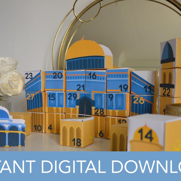 Ramadan Advent Calendar Al Aqsa Mosque “Masjid”, Ramadan Calendar INSTANT DOWNLOAD , DIY kit of 30 flatpack boxes, Fun Ramadan Activity