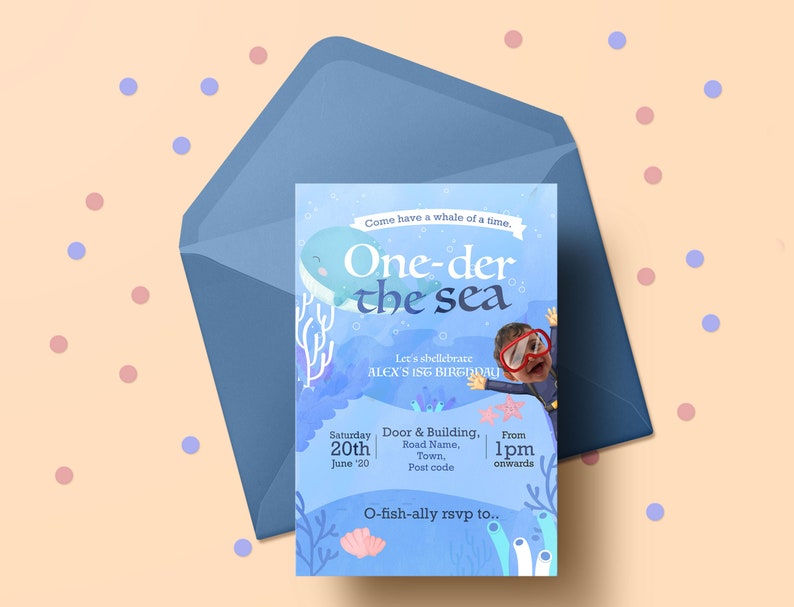 Personalised Under the Sea Birthday Invitation Underwater party invite Shark party Whale of a time