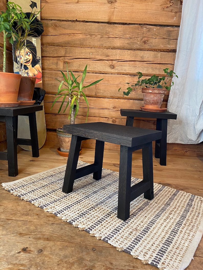 Oak Stool, Burned wood, Oak step stool, Kitchen stool Yakisugi , Black stool, kid stool, image 4