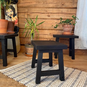 Oak Stool, Burned wood, Oak step stool, Kitchen stool Yakisugi , Black stool, kid stool, image 5