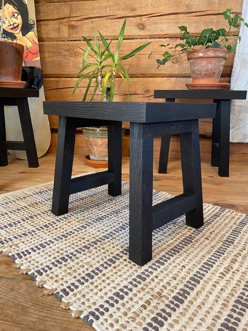 Oak Stool, Burned wood, Oak step stool, Kitchen stool Yakisugi , Black stool, kid stool, image 2