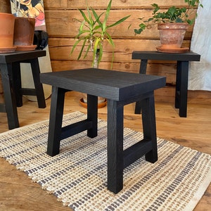 Oak Stool, Burned wood, Oak step stool, Kitchen stool Yakisugi , Black stool, kid stool, image 1