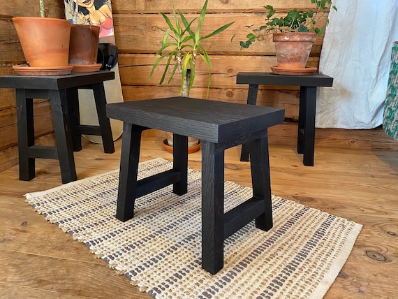 Black wooden step stool deals