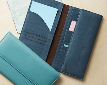 Leather Travel Wallet with laser engraved initials and internal bespoke laser engraving options